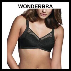 NWT WONDERBRA Black Wire Free Great Support Mesh Lace Floral Bra